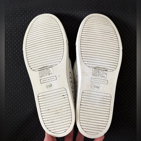 Tory Burch Lennon Laser Cut Slip-On White Sneakers - Picture 8 of 8